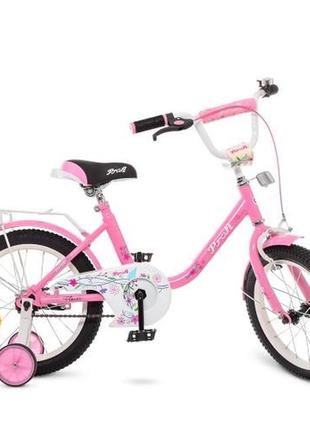 Kmy1681 двоколісний велосипед дитячий prof1 16д. flower, рожевий, дзвінок, додаткові колеса kmy16811 фото