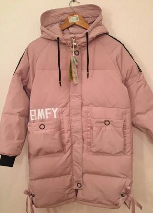 Зимова куртка для дівчинки довга пальто натуральний пуховик 110 116 122 128 134 140 146 152