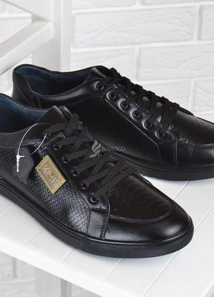 Туфлі чоловічі шкіряні kf style повсякденні чорні на шнурівці5 фото