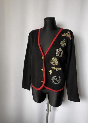 Кардиган винтаж черный с вышивкой zenga ferri винтажная кофта золотые пуговицы