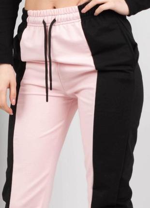 Женские черно-розовые спортивные брюки штаны весна демисезон двухцветные3 фото