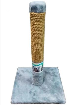 Когтеточка-столбик пушистик на подставке серая с бежевым 55x30 см1 фото