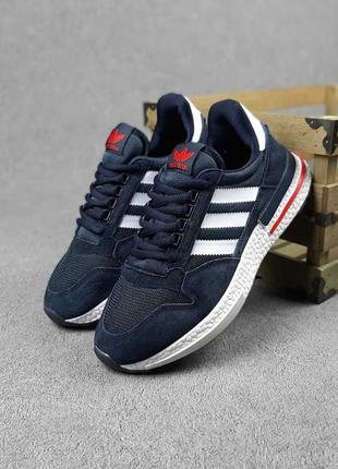 Мужские синие замшевые кроссовки с сеткой adidas zx 500 🆕 адидас зх 500