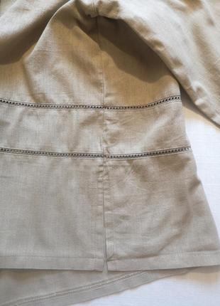 Льняна рубашка, блуза, 100 % льон, з мережкою, розмір м, бежева, мережка вишивка, оверсайз, сорочка, zara5 фото