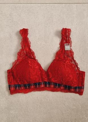 Бюстгальтер tezenis трикутник 1в червоний бра мереживо мереживний вставки з тартану