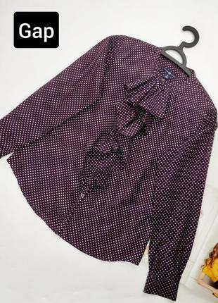 Блуза рубашка шелковая фиолетовая в горох из жабо от бренда gap xs s