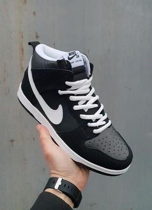 Кроссовки nike sb dunk high •black white•10 фото