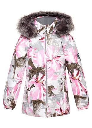 Куртка зимова для дівчаток huppa loore рожевий з принтом, р.134 (17970030-11213-134)