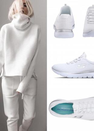 Потрясающие текстильные кроссовки американского бренда skechers summits white/silver