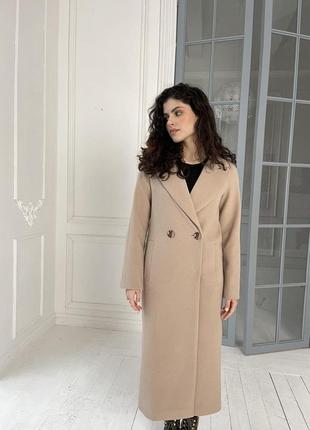 Шикарное демисезонное женское кашемировое длинное пальто6 фото