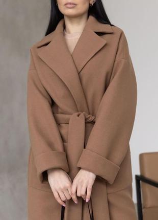 Пальто  - халат женское оверсайз шерстяное демисезонное весеннее осеннее бренд премиум карамель7 фото