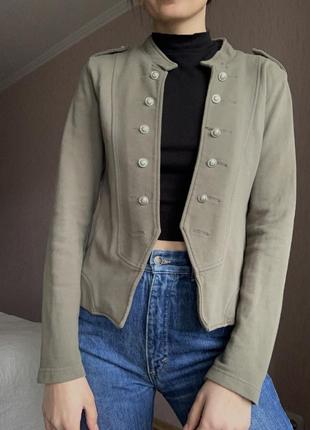 Хаки жакет в винтажном стиле, трикотажный пиджак хаки3 фото