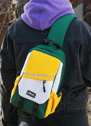 Рюкзак-сумка слинг нагрудная ( через плече ) famk зеленый/желтый