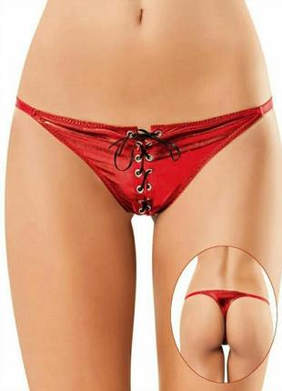 Еротичні трусики-стрінги зі шнурівкою, червоні2 фото