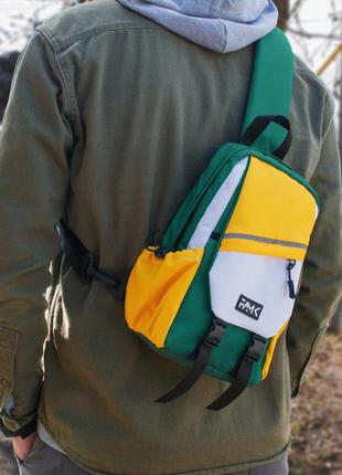 Рюкзак слінг famk зелений/жовтий2 фото