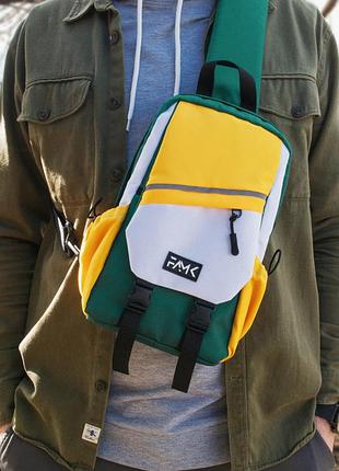 Рюкзак-сумка слінг нагрудна (через плече) famk  зелений/жовтий