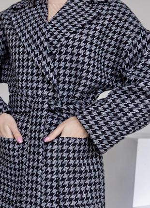 Пальто-халат женское длинное оверсайз шерстяное демисезонное деми весеннее бренд  гусиная лапка9 фото