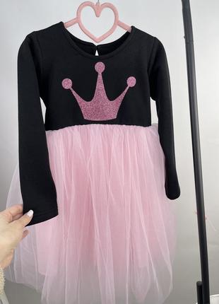 Платье с пышным фатином розовым праздничное для принцессы с короной4 фото