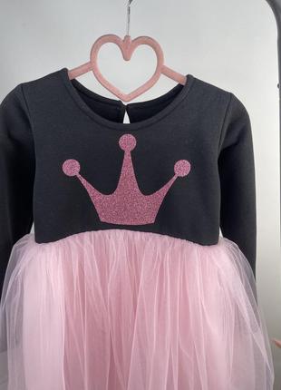 Платье с пышным фатином розовым праздничное для принцессы с короной5 фото