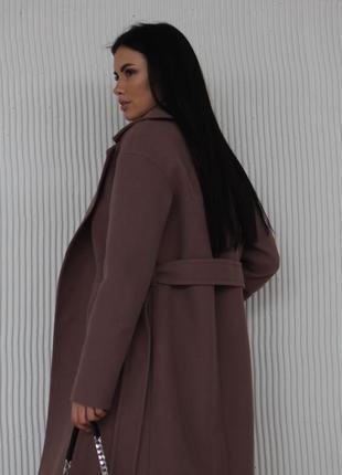 Пальто женское миди прямого кроя с поясом шерстяное бренд демисезонное однотонное какао8 фото