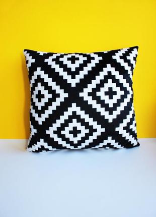 Подушка скандинавський стиль, подарунок на новосілля, чорно-біла подушка геометрія1 фото