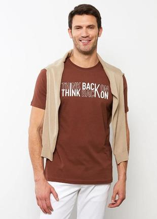 Коричневая мужская футболка lc waikiki/лс вайкики think back on think back on. фирменная турция