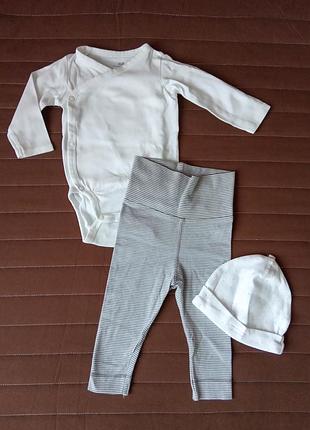 Комплект h&m на девочку 62 см боди штанишки шапочка костюм хлопок бодик штаны лосины 2-3-4 мес м