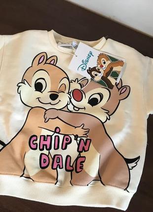 Свитшот толстовка худи реглан джемпер zara chip and dale 12-18 мес 86 см