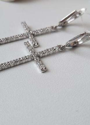 Срібні сережки (пара) сережки хрести з білим камінням срібло 925 родовані 53921р 3.70г4 фото