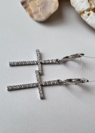 Срібні сережки (пара) сережки хрести з білим камінням срібло 925 родовані 53921р 3.70г5 фото