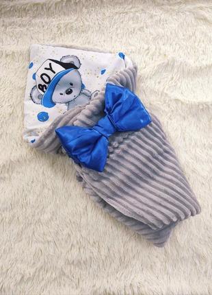 Летний плюшевый конверт для новорожденных, серый с принтом мишка boy1 фото