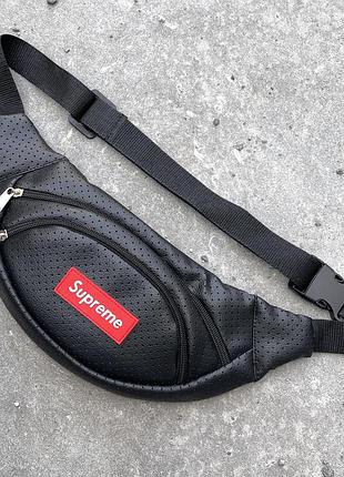 Бананка из перфор. кожзаменителя черная supreme