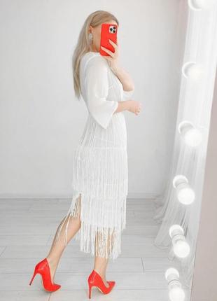 Белое платье с бахромой4 фото