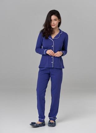 Жіночий комплект зі штанами ozkan - однотонний синій