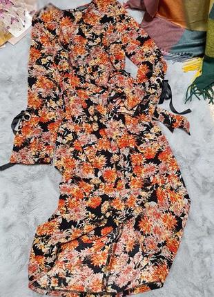 Платье миди цветочный принт с завязками на рукавах primark2 фото