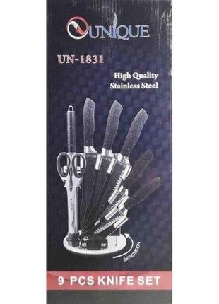 Набор ножей unique un-1831, набор ножей с ножницами, набор ножей 9 предметов, набор ножей с подставкой4 фото