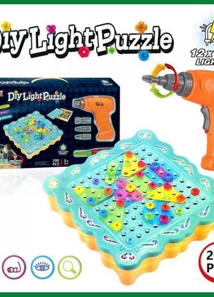 Дитячий конструктор з підсвічуванням tulehui diy light puzzle tlh-19 12led 200 деталей з шуруповертом