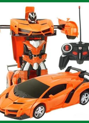 Машинка-трансформер bugatti robot на радиоуправлении, машинка автобот с пультом оранжевый