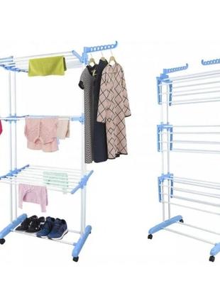 Підлогова сушарка для білизни garment rack with wheels 3 яруси tw1163 фото