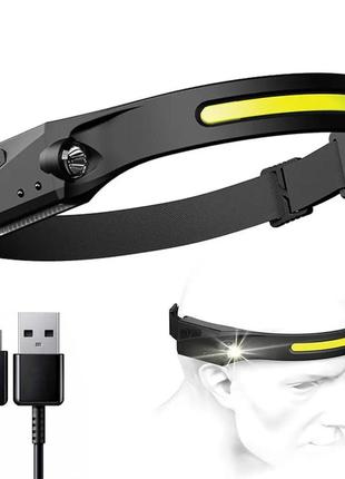 Налобный фонарь аккумуляторный "bl g28 induction headlamp" xpe+cob чёрный, фонарик на лоб светодиодный (st)