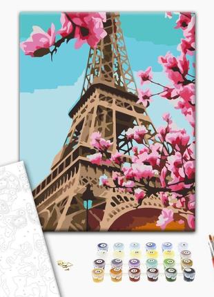 Картина за номерами 30х40 на дерев'яному підрамнику "сакура в парижі" rbs52836