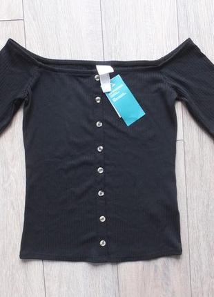 H&m (xs) топ у рубчик із відкритими плечима