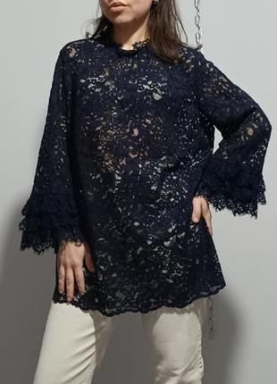 Кружевная блуза с акцентами на рукавах и воротником стойкой madeleine, l/xl3 фото