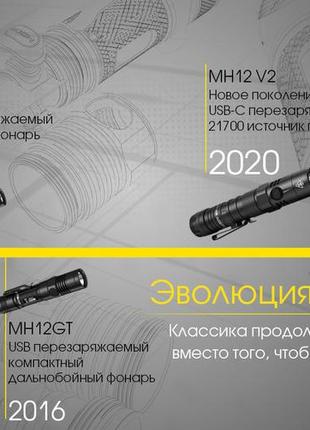 Ліхтар тактичний nitecore mh12 v2 (cree xp-l2 v6, 1200 люменів, 7 режимів, 1х21700, 1х18650, usb type-c)9 фото