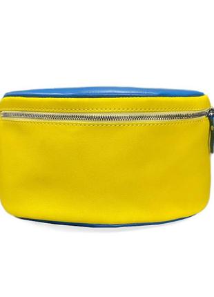 Кожаная поясная сумка, сине-желтая2 фото