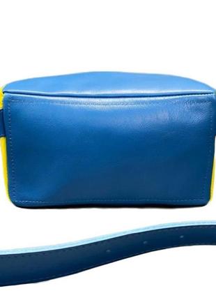 Кожаная поясная сумка, сине-желтая3 фото