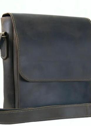Чоловіча шкіряна сумка через плече з натуральної шкіри планшет месенджер із клапаном коричнева