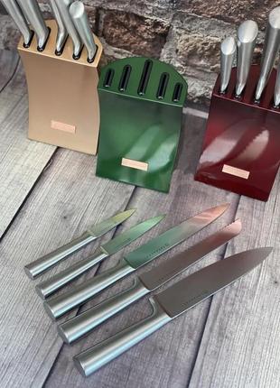 Набір кухонних ножів із підставкою 6 предметів edenberg eb-11008 набір ножів із неіржавкої сталі на підставці!1 фото