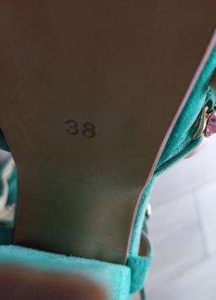 Босоножки бирюзовые на каблуках со стразами, 38 р6 фото