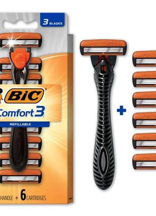 Бритва bic comfort 3 hybrid men's disposable razor, 3 blades, 6 cartridges